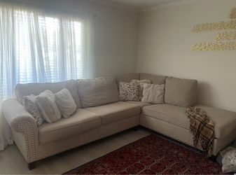 Beige Sectional Sofa with Nailhead Trim