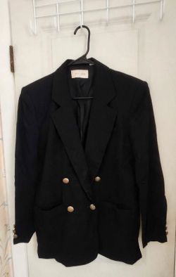 First Issue Black Double-Breasted Blazer - Womens Size 8 - 100% Wool - 80s 90s Retro Vintage