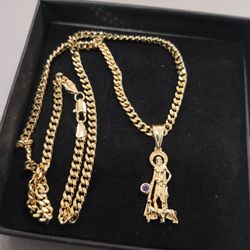14K gold filled 4mm Cuban link chain and pendant