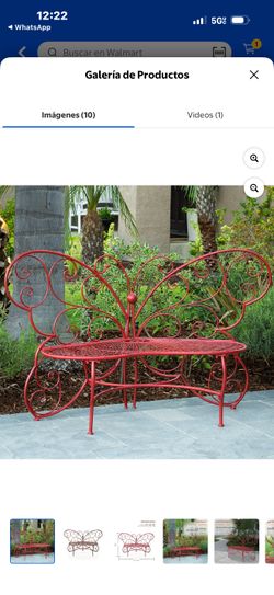 Alpine Corporation Butterfly Steel Garden Bench for Outdoor or Indoor Use, 62" x 26" x 38", Red