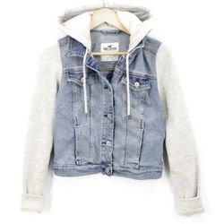 Hollister Jackets & Coats | Hollister Denim Jacket Women's Casual Blue & Gray Hooded 