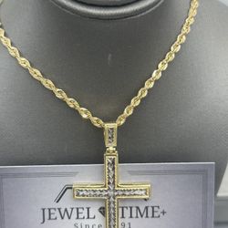 10k Gold Cross Pendant With Rope Chain. Package Deal!! 