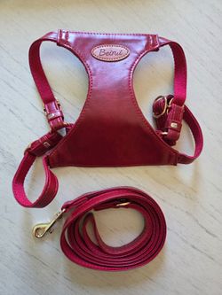 Beirui Small Dog Harness and Leash Set, PU Leather, Red, Size Medium