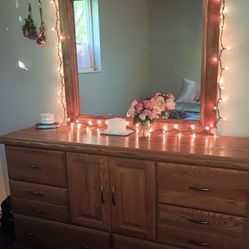 Beautiful Hardwood Dresser and Mirror