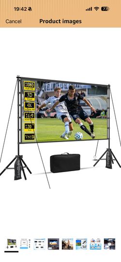 120 inch Projector Screen with Stand, Portable Outdoor Projection Screen Rear Front Movie Screen with Carry Bag Wrinkle-Free 16:9 4K Washable for Indo
