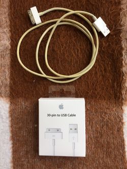 Genuine Apple 30-pin to USB cable. High Speed Sync Charging Cord Cable for iPhone 4/4s, iPhone 3G/3GS, iPad 1/2/3, iPod. Barely used. Excellent condi