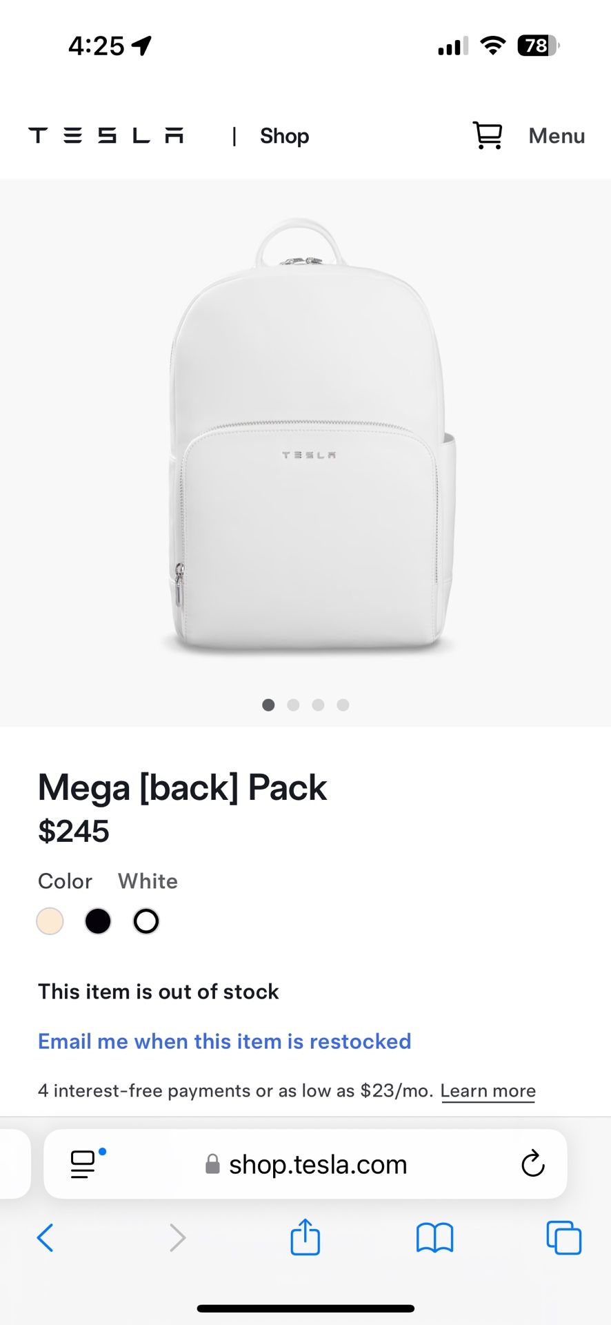 Tesla Backpack Brand New In Shipping Package