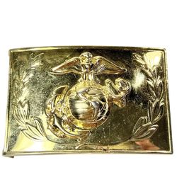 USMC Marine Corps Belt Buckle Anodized Gold Plated Anchor Globe Wreath