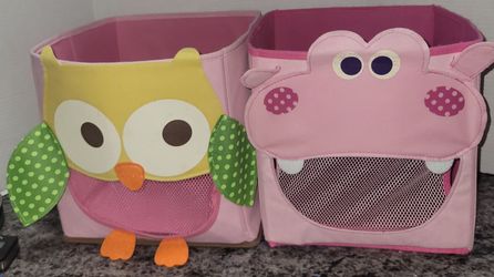 Fabric Animal Themed Collapsible Storage Bin Hippo Owl