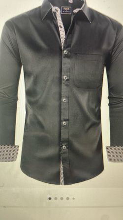 Long Sleeve Wrinkle Free Button Down Dress Shirt (Black) (Medium)