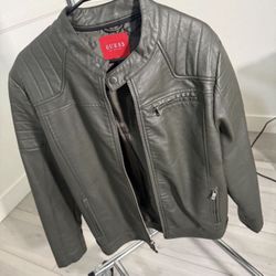 GREEN LEATHER JACKET GUESS MEDIUM 