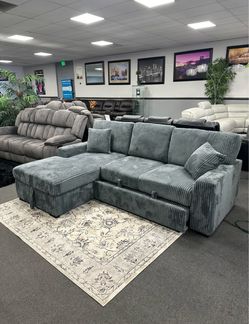 Gray Sofa Sectional w/ Pull- out Sleeper & Storage Chaise