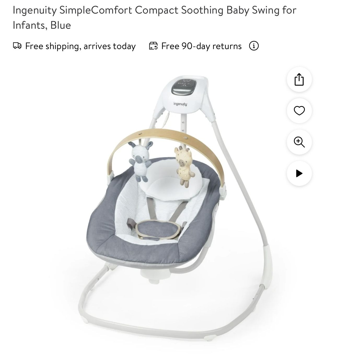 Ingenuity SimpleComfort Compact Soothing Baby Swing for Infants, Blue