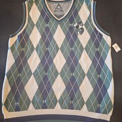 NEW Disney Golf Vest Adult XXL Green Mickey Mouse Argyle Embroidered Parks
