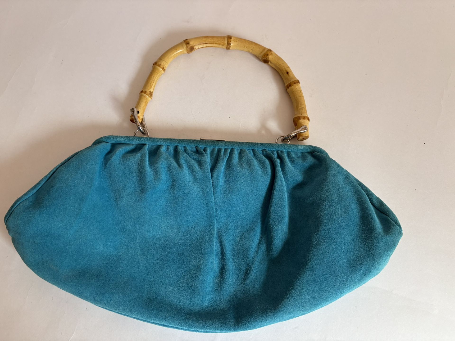Banana Republic Turquoise Suede Clutch with Bamboo Handle