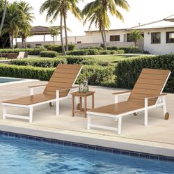 Teak Finish Aluminum Patio Chaise Lounge Chairs (Set of 2) – Adjustable Reclining, Pool & Deck Ready