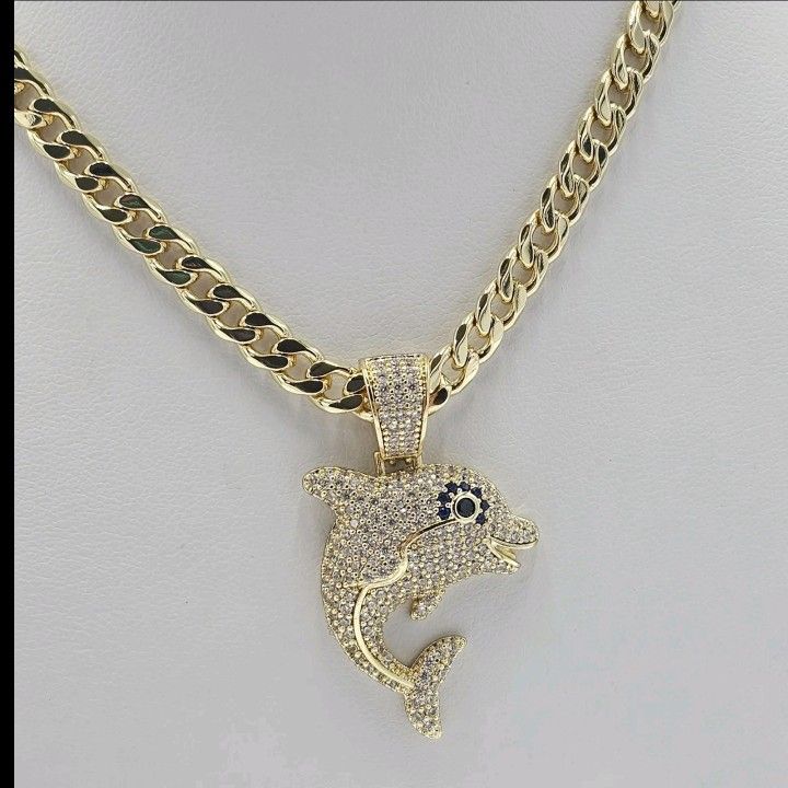 🐬 Cadena Cubana con Dije de Delfín | Cuban Chain with Dolphin Pendant