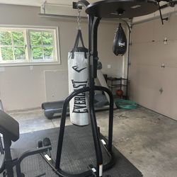 Everlast Dual Station Punching Bag Stand w/ 80 lb PowerCore Heavy Bag and Everhide Speed Bag