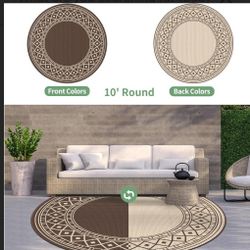 GENIMO Outdoor Rug Waterproof for Patio Decor, Round 10' Foldable Reversible Plastic