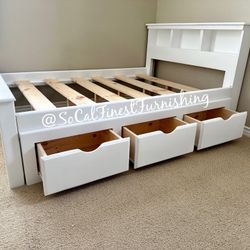 White Full Bed With Drawers