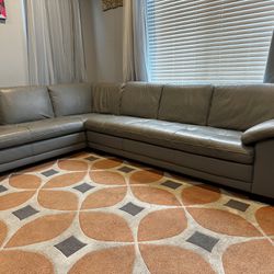 5 Seater Grey Leather Sectional Couch