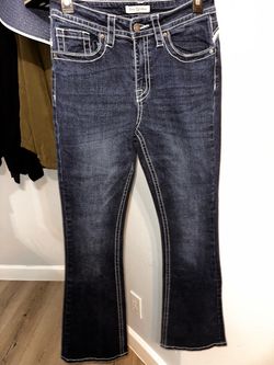 Bootcut Dark Wash Jeans with White Stitching