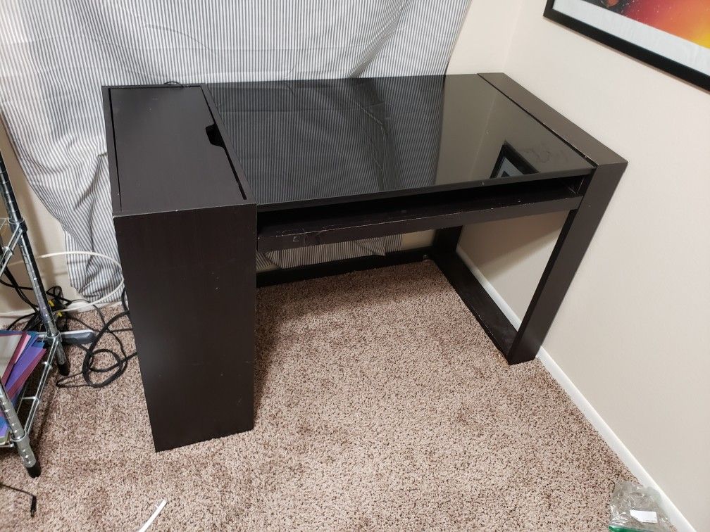 Black glass top desk