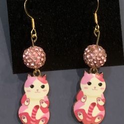 Cute Cat Earrings with Sparkly Beads