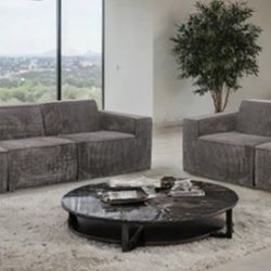 Brand New Dark Grey Compressed Foam Corduroy Sofa & Loveseat 