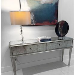 Antique Finish Mirrored Desk 