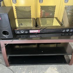 55” TV Stand Glass With Wood Finished Metal 