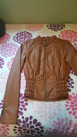Brown leather motorcycle jacket