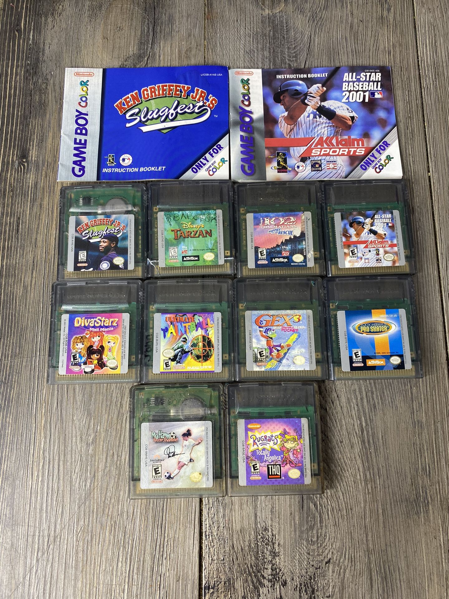 Nintendo Gameboy Color Lot Of Games Gex Rugrats Tarzan Disney Tony Hawk Baseball