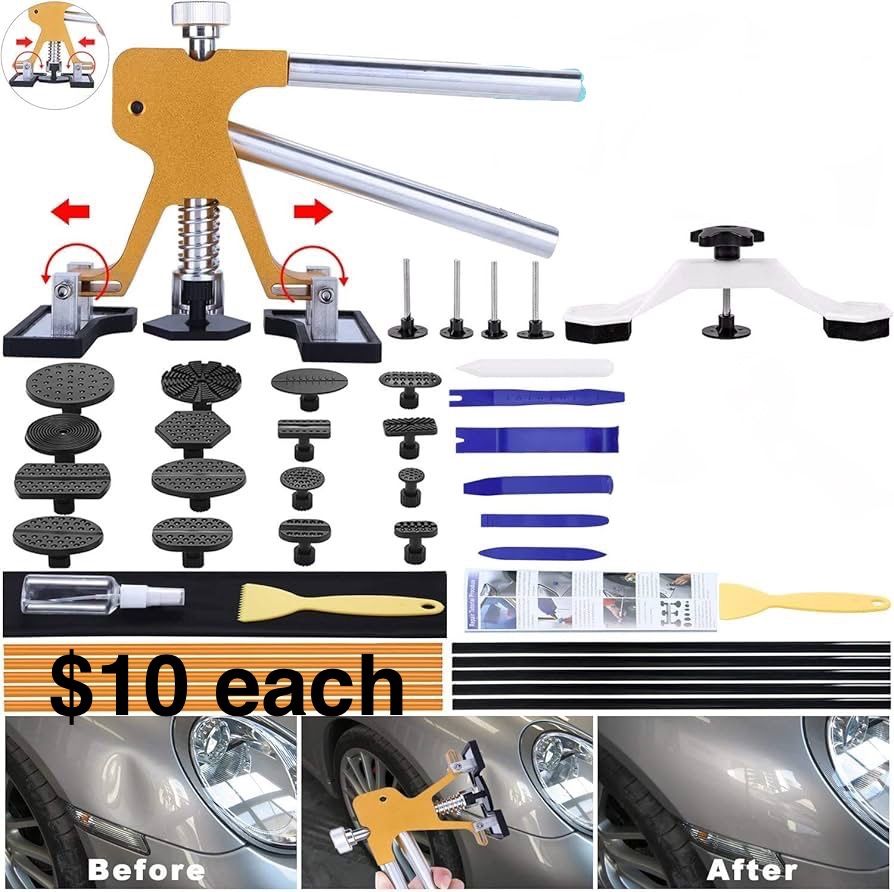 Randy Paintless Dent Removal Tools Gold Dent Puller Kit with Adjustable Width Dent Repair for Hail Damage