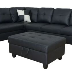 Black sectional couch with ottoman 