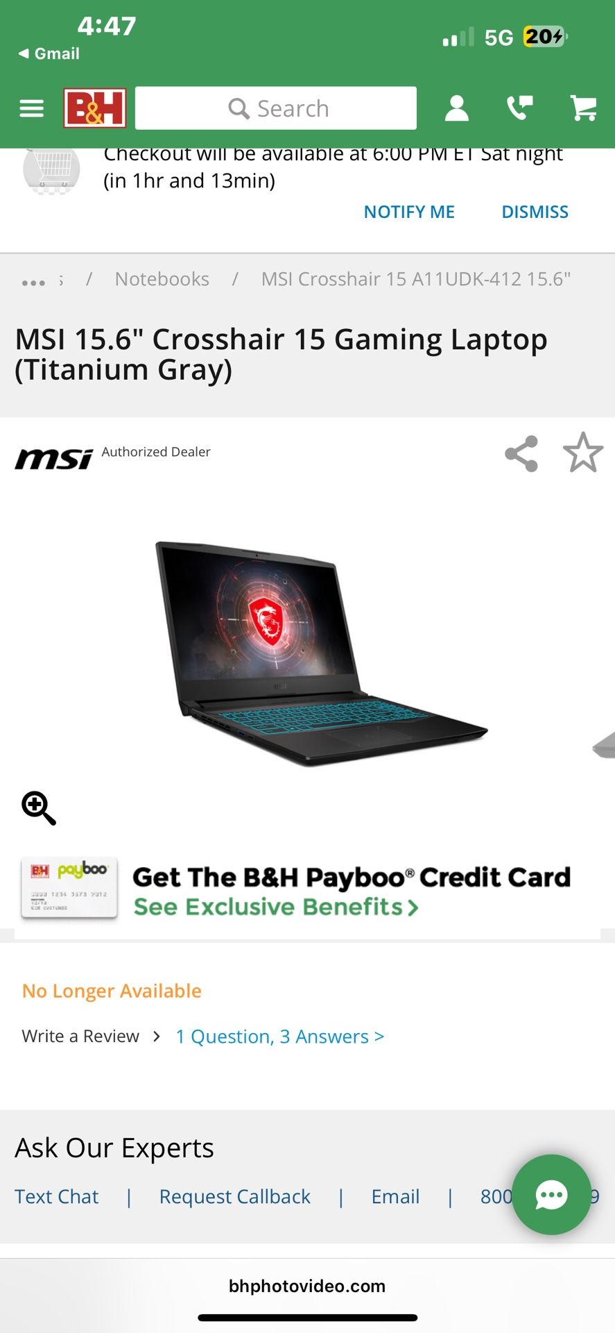 MSI 15.6" Crosshair 15 Gaming Laptop (Titanium Gray)