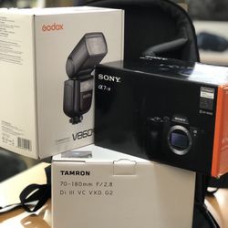 Sony a7RIV Camera, 70-180mm Lens, Godox V860III And Padded Camera Bag