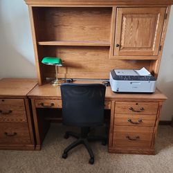 Oak computer desk with matching filing cabinet