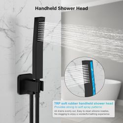 Baetuy Black Shower Faucet Set, Rainfall Shower System with Square Shower Head and Handle Set