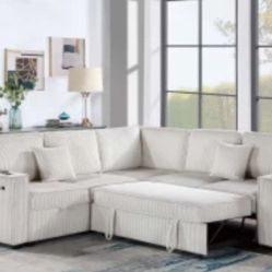 Convertible  Sectional Couch With  Pull-out Bed & Storage 