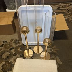 Gold Hurricane Glass Candle Holders 