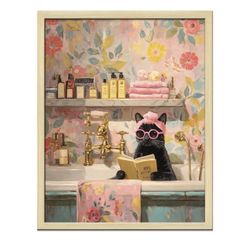 Funny Elegant Cat Wall Art Print Cat Lady In The Bathtub Poster Canvas Art Wall Decor Picture For Bedroom Office Bathroom Wall Decor Aesthetic Home Ar