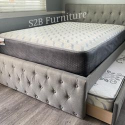 Full Twin Grey Frenchi Trundle Bed With Ortho Matres!