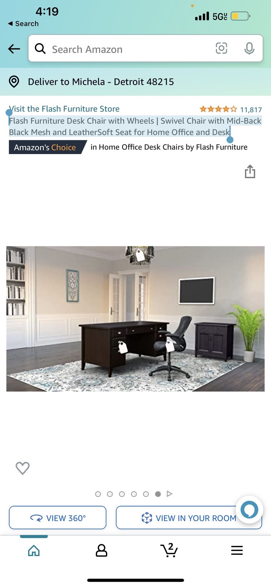 Flash Furniture Desk Chair with Wheels | Swivel Chair with Mid-Back Black Mesh and LeatherSoft Seat for Home Office and Desk