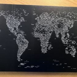 Black And White World Canvas Map Of Cities 