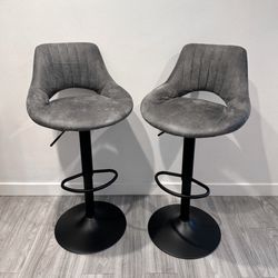 Swivel Bar Stools, Gray Adjustable Kitchen Chairs, set of 2