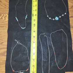 5 Silver Necklaces 