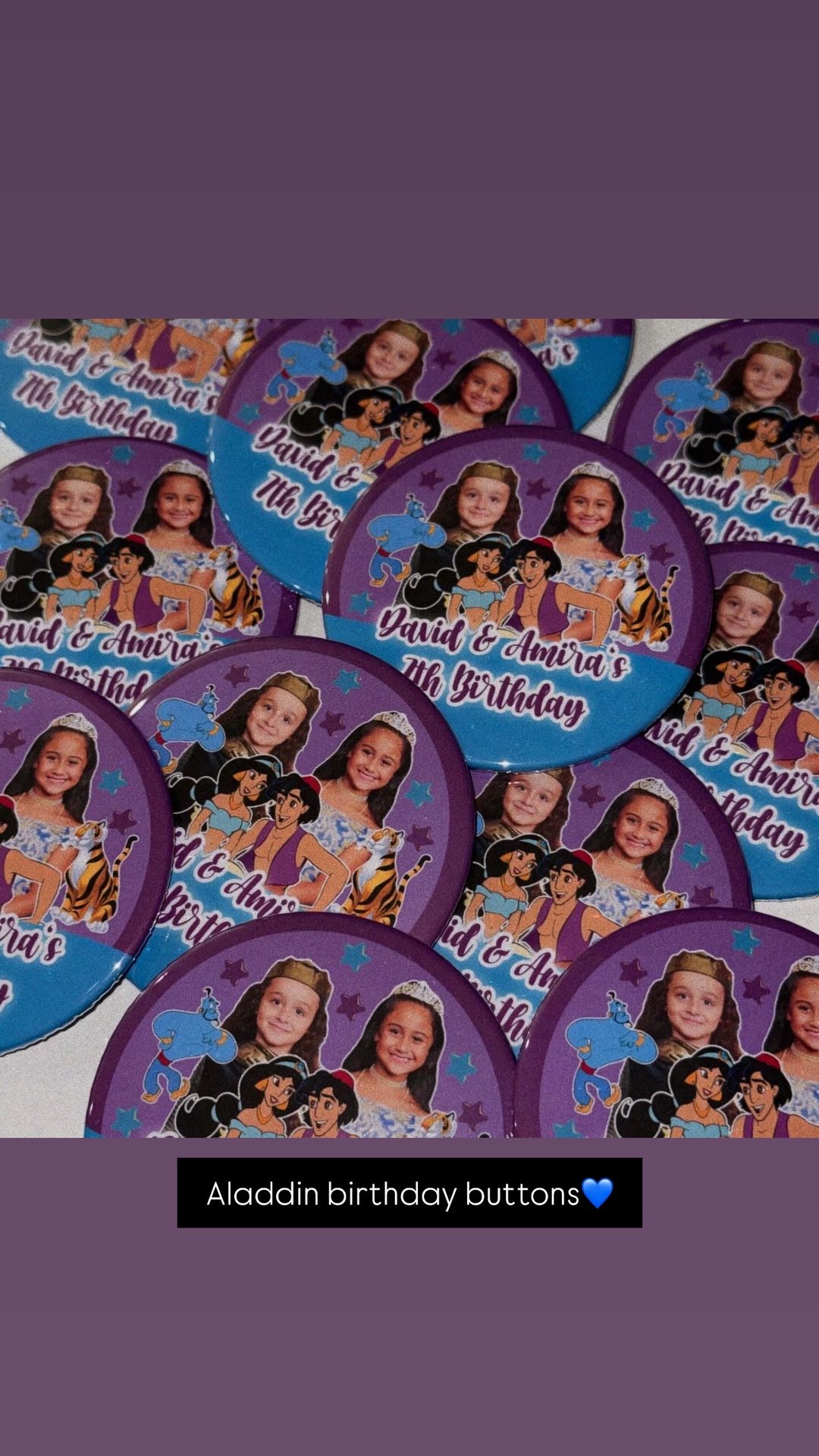 Aladdin birthday buttons💙