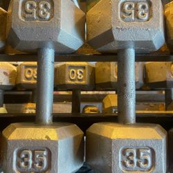 PAIR OF 35 POUND DUMBBELLS