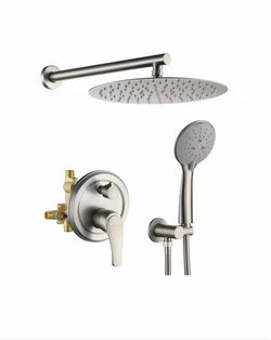 5-Spray Patterns with 2.35 GPM 12 in. Wall Mount Dual Shower Heads with Valve Included in Brushed Nickel